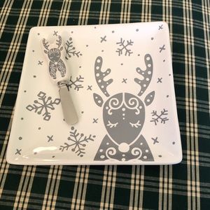 Holiday Reindeer Cheese Plate with Knife